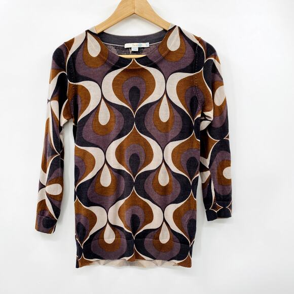 Boden 6 brown Modern Print Wool Crewneck Sweater - Picture 2 of 5